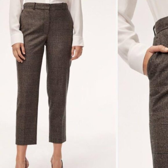 Aritzia Wilfred Gimont Pant Plaid Wool Crop Trousers Straight Leg checkered 6 - Picture 9 of 16